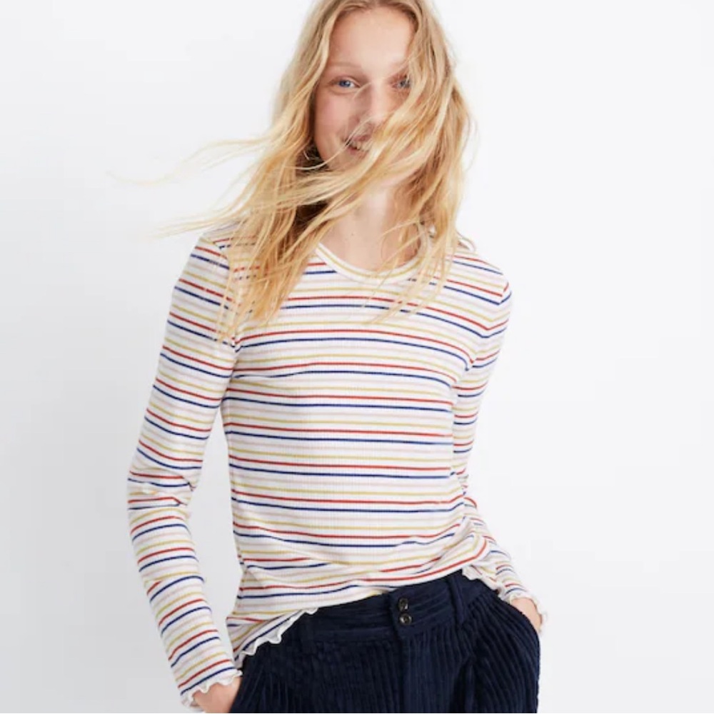 Madewell Long-Sleeve Baby Tee in Shimmer Stripe Size S (Retail: $49.50)